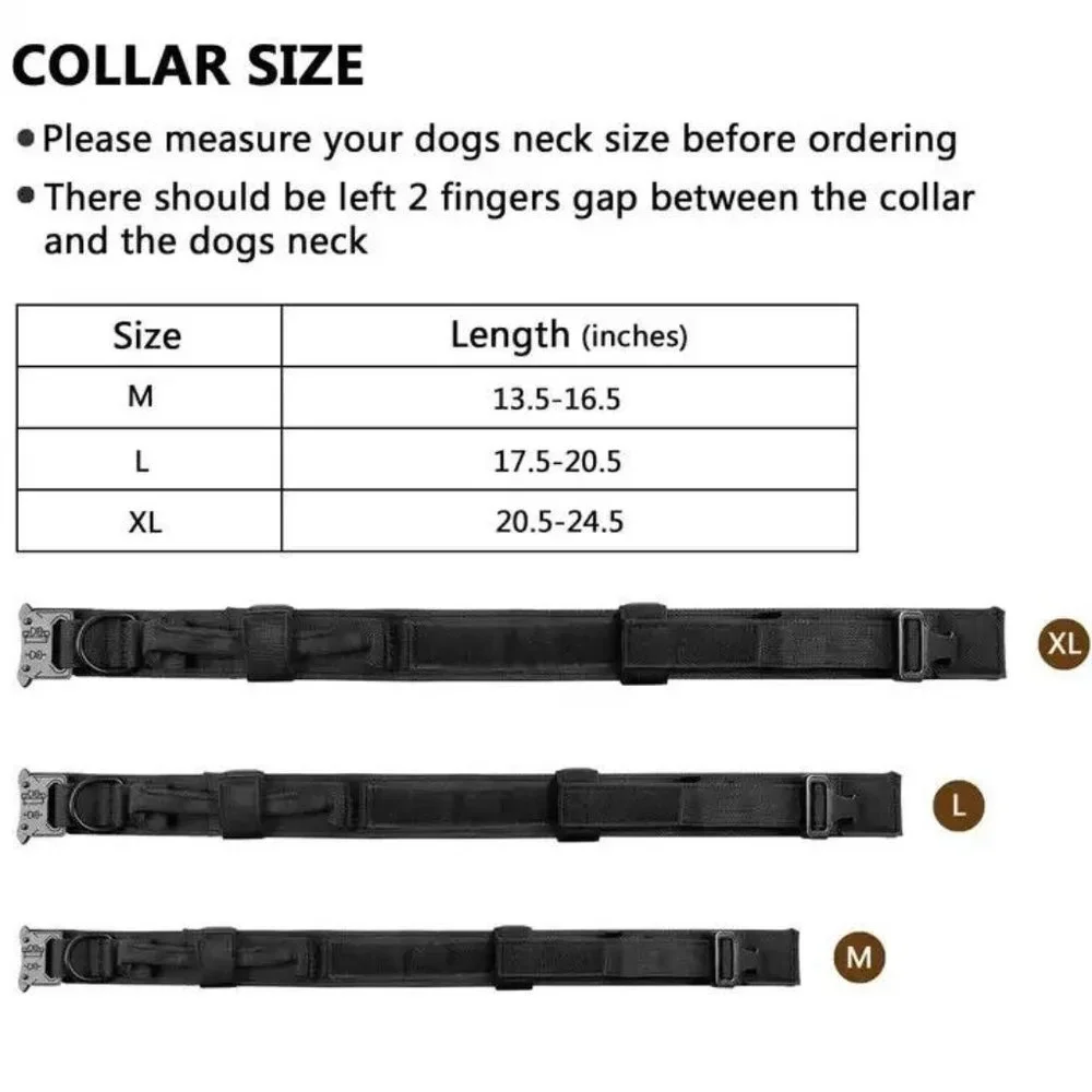 Tactical Dog Collar, Adjustable Training Nylon Dog Collar with Control Handle L